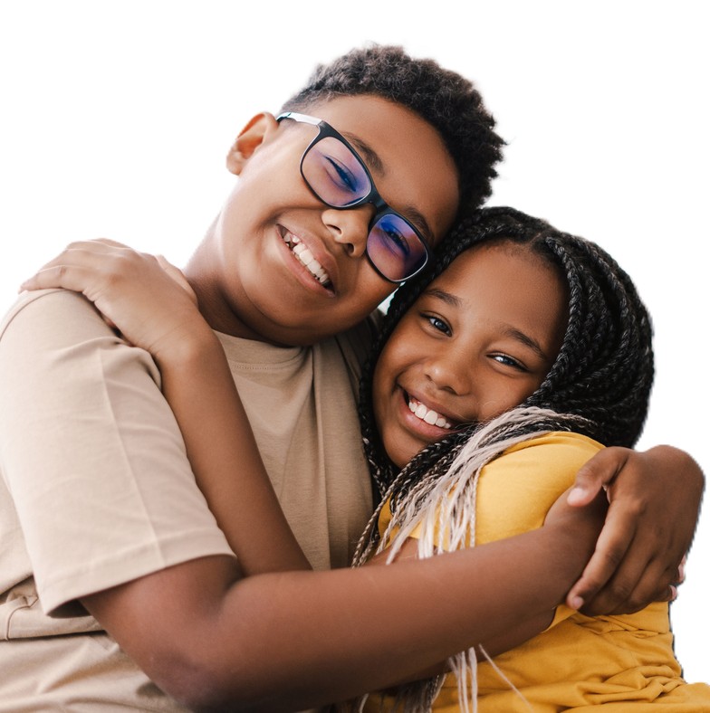 Brother hugging sister